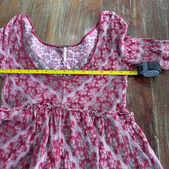 Free People Rose Damask Jacquard Babydoll Mini Dress size Small Gray Pink - Picture 9 of 12